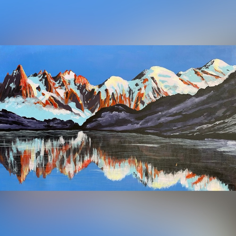 Snowy Mountain Range - original acrylic painting on canvas paper.